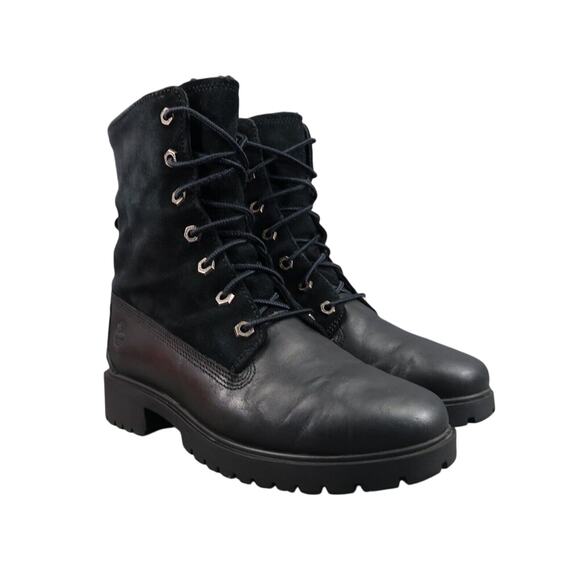 Timberland Shoes Womens 7 Boots Combat Fashion Jayne Teddy Fleece Foldover Black - Picture 1 of 16